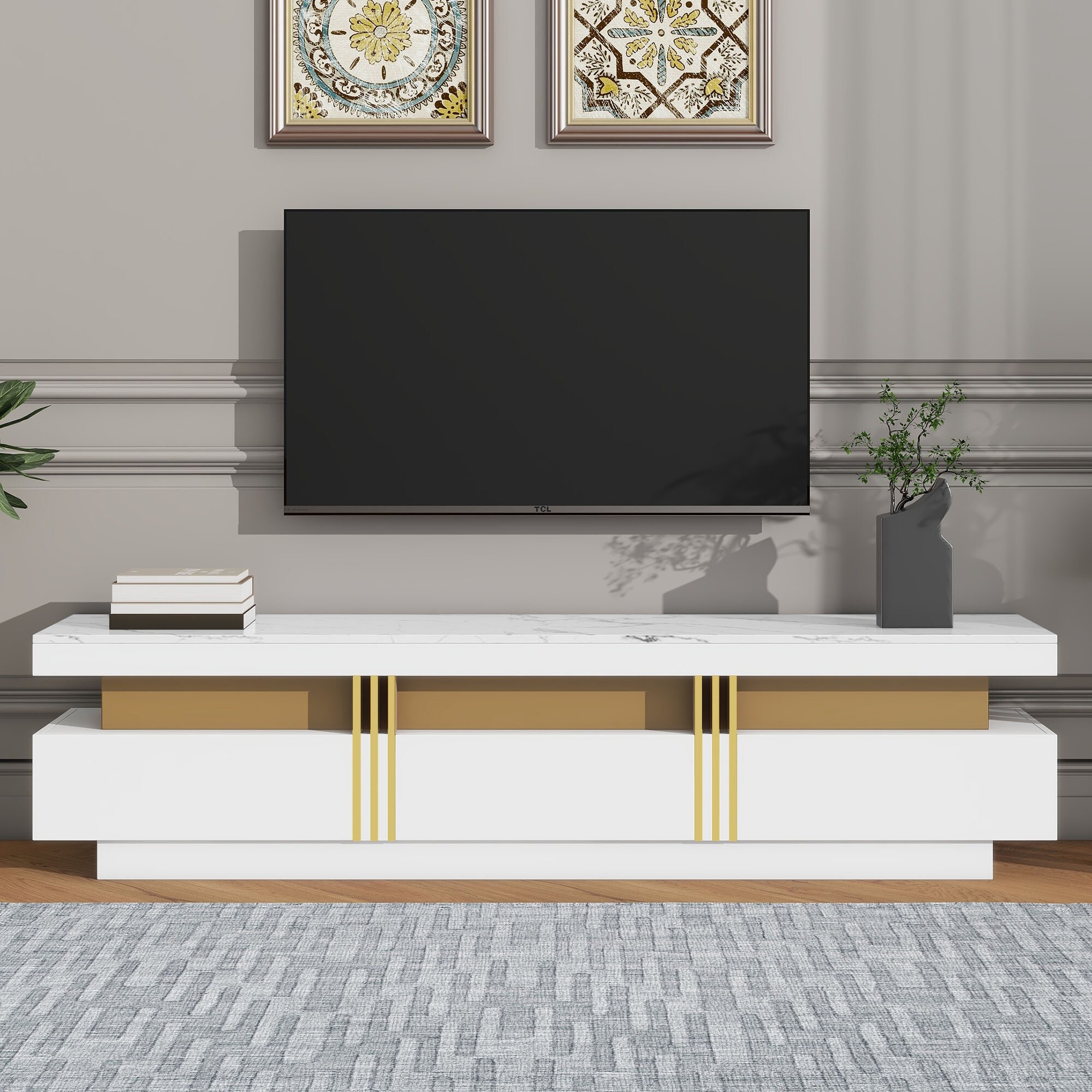 Media Console TV Stand for TVs up to 80 with Golden Legs 78.70 x 15.70 x 21.40 Bed Bath Beyond 39069964